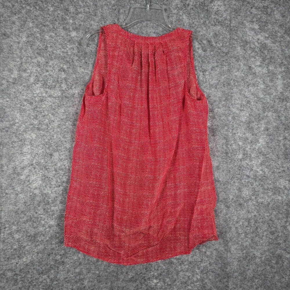 Joie Red & White Print Sleeveless 100% Silk Blouse With Split V-Neck Collar - Picture 5 of 8